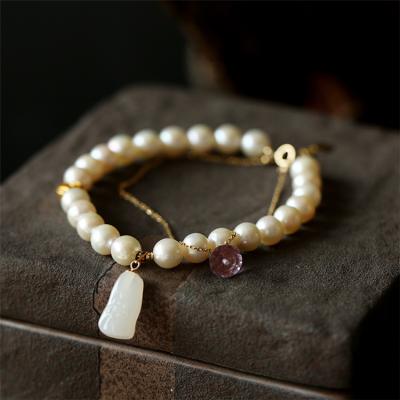 China FASHIONABLE Handmade Natural Round Gold Round Pearl Freshwater Amethyst Bracelet 18K Bracelet For Women for sale