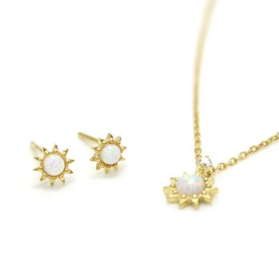 China Aimgal Luxury TRENDY Jewelry S925 Silver Plated 18K Gold Sun Flower Necklace Stud Earrings Artificial Opal Jewelry Set For Women for sale