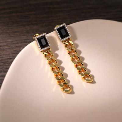 China Aimgal's new FASHION personalized long earrings fashion black square chain earrings for women for sale