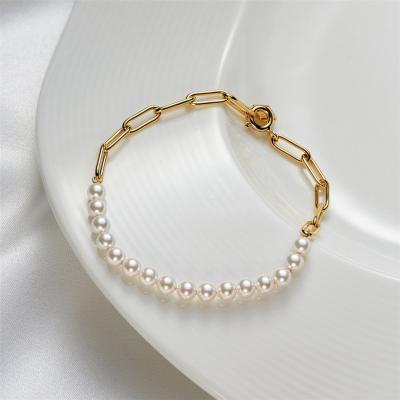 China FASHIONABLE Simple Silvery Aimgal Pearl Bracelet S925 Half Half Bead Chain Bracelet For Women for sale