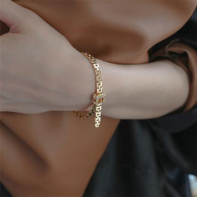 China Fashionable Aimgal A1 Full Diamond Belt Adjustable Copper Buckle Watch Chain Bracelet Lady Gold Plated Soft Lady Women for sale