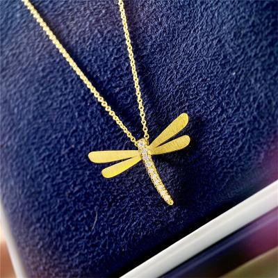 China Aimgal FASHIONABLE Diamond-studded S925 18k Gold Plated Silver Dragonfly Pendant Necklace For Women for sale