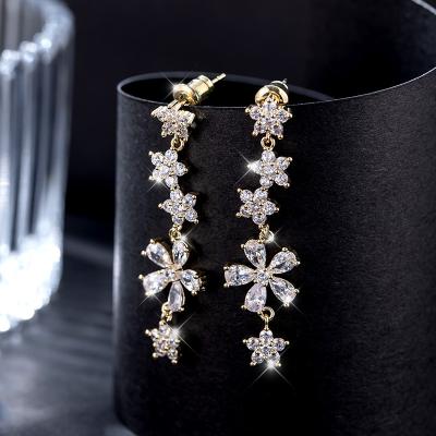 China Aimgal TRENDY jewelry 925 sterling silver micro set zircon flower long earrings for women for sale