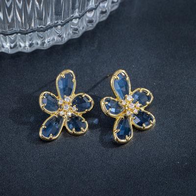 China Aimgal TRENDY jewelry 925 sterling silver blue micro set zircon flower earrings for women for sale