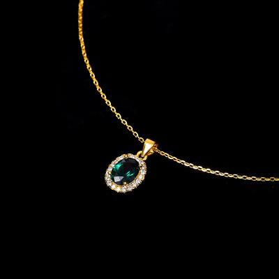 China Aimgal FASHIONABLE Jewelry 14K Gold Plated Necklace With Green Zircon Pendant for sale