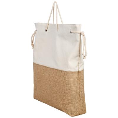 China Single Color Cotton Canvas Splicing Handled Jute Sack Handbag for sale