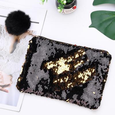 China New Lady Fashion Purse Reversible Fashionable Lady Double Sequin Makeup Bags Glitter Cosmetic Bag Pencil Pouch With Zipper For Women for sale