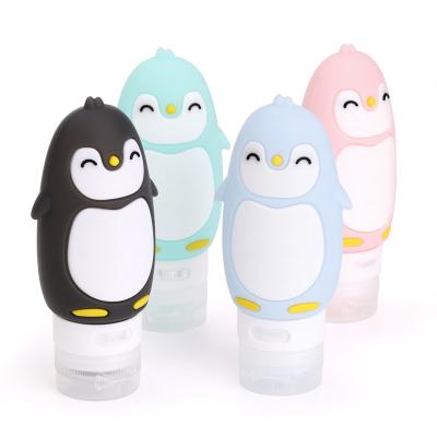 China Lovely Penguin Portable Squeezable Animal Leak Proof Refillable Silicone Rubber Squeezable Travel Bottles Quality Promotion Cute Gift for sale