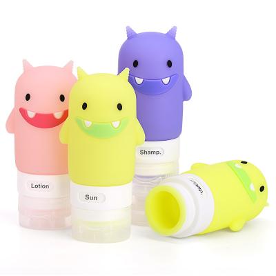 China Lovely Cartoon Shape 60ml Cute Monster Lotion Travel Rubber Bottles Portable Silicone Squeezable Refillable Animal Squeeze Bottles for sale