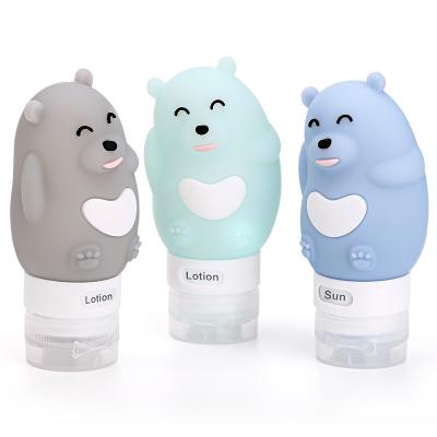 China Ourdoor TSA Approved Squeezable Portable Cute Silicone Bottle Travel Set Little Bear Mini Cut Out Travel Body Lotion Bottle for sale