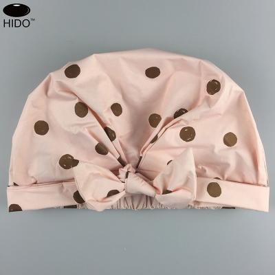 China Viable Custom Design Bowknot Bath Cap Waterproof Reusable Luxury Shower Cap for sale