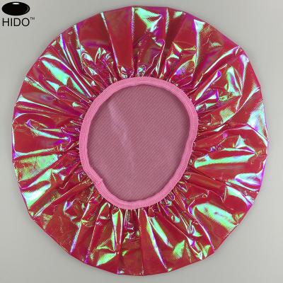 China Sustainable Single Layer Reusable Waterproof Bath Cap Iridescent Shower Cap for sale