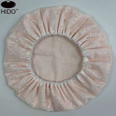 China Sustainable Customized Luxury Thick Towel Material Lined Bathing Shower Cap Reusable And Waterproof Cap for sale