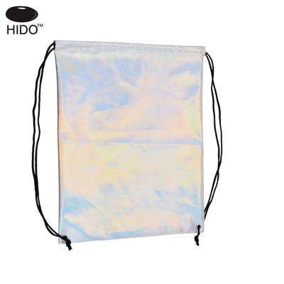 China Eco Friendly Custom PU Iridescent Faux Leather Webbing Drawstring Bag for sale