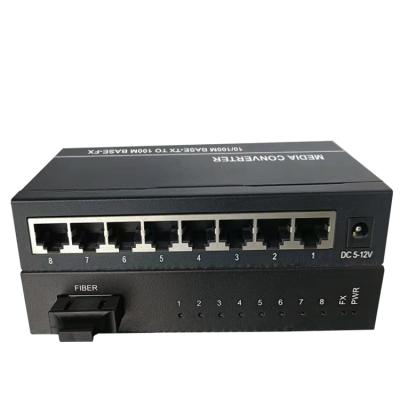 China FTTH 8UTP 1SC 10/100M Ethernet Switch Ethernet Fiber Optic Media Converter Single Mode for sale