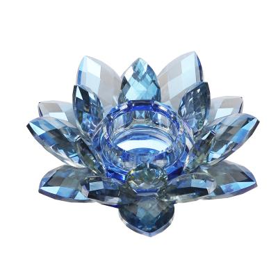 China Weddings Wholesale Home Decoration Lotus Clear Glass Crystal Candle Holder for sale