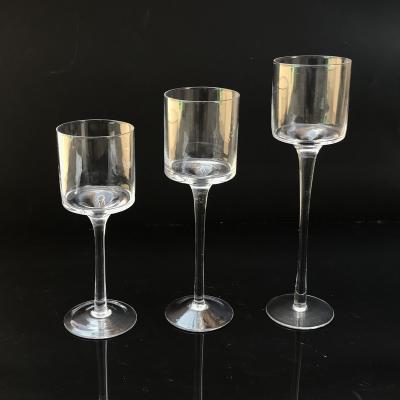 China Wholesale Modern Long Stem Ornament Clear Glass Crystal Candle Holder for sale