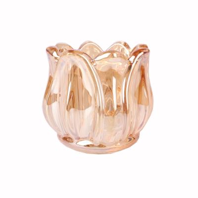 China Home Decoration Flower Tulip Shape Transparent Candle Jar Crystal Candle Holder for sale