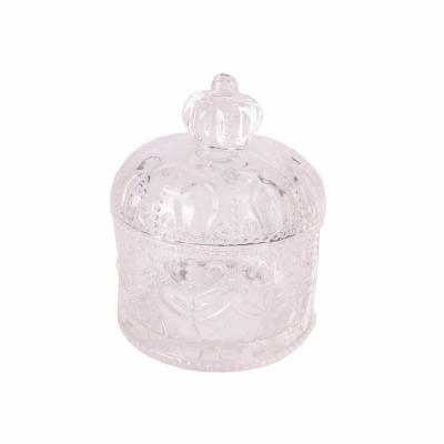 China Weddings Embossed Engraving Jewelry Storage Box Jar Candle Glass Crystal Container for sale