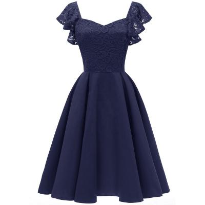 China DN-CD1626 Breathable Wholesales Women Lady Big Girls Dresses Cocktail Party Swing Dress Ruffle Sleeve Lace Top Vintage Retro Dress for sale