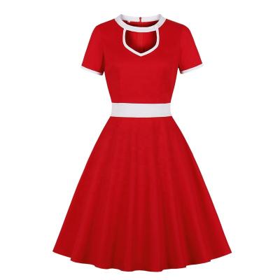 China Amazon FBA Service MXN-3062 Women's Cutout Front Colorblock Christmas Red 1940s Vintage Breathable Dress for sale