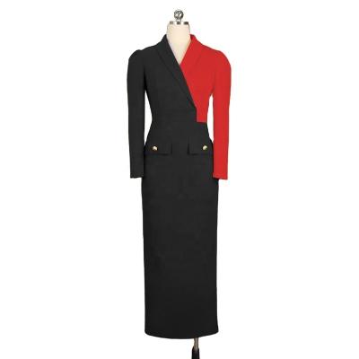 China Breathable KEN-AM210928 Black And Red Color Long Block Blazer Dress Tight Formal Dress For Women for sale