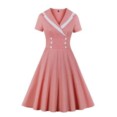 China MXN-2163 Wholesale Breathable Women Button Cotton Dress Dress Red-Pink Female for sale