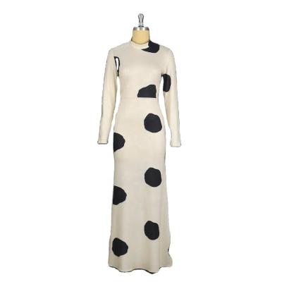 China KEN-AM211104 Anti-wrinkle long sleeves polka dots high neck fits and flare casual muslim dress long for women for sale