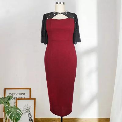 China KEN-AM201253A Cutout Burgundy Formal Dress Breathable Wholesale Beads Mesh Elegant Dresses For Women for sale