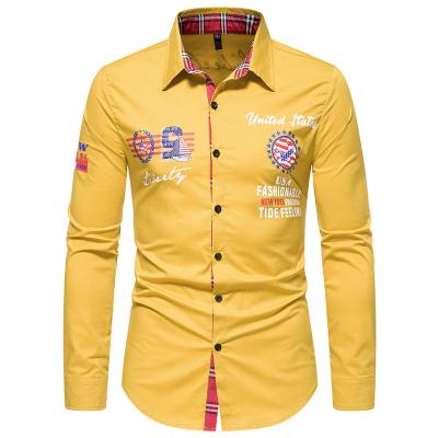 China Customized Anti-pilling Pattern White Shirt For Men 100% Cotton Long Sleeve Shirt à venda