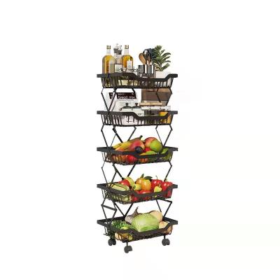 China Kitchen Supplies Floor Folding Multi-Layer Slotted Vegetable Rack Household Kitchen Storage Rack Vegetable and Fruit Basket for sale