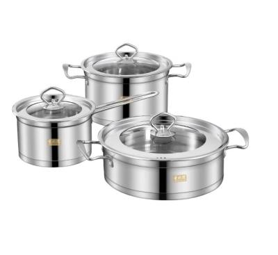 China Sustainable Stainless Steel Pot Set Three Piece Double Bottom European Right Angle Pot for sale