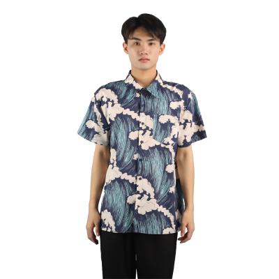 China Anti-pilling Fashion Sandy Beach Shirt Blue Wave Casual Digital Printing Men's Printed Hawaiian Shirts for sale