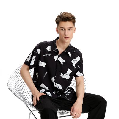 China Anti-pilling best latest fashion casual sale black cartoon printed shirts for men for sale