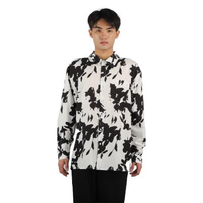 China Wholesale black and white ready made print mens anti-pilling low moq factory outlet fashion ready made men's long sleeve shirts for sale