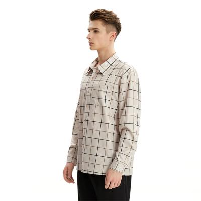 China Wholesale Anti-pilling Mens Fashion Clothes Khaki Striped Plaid Casual Long Sleeve Shirts With Single Breasted for sale