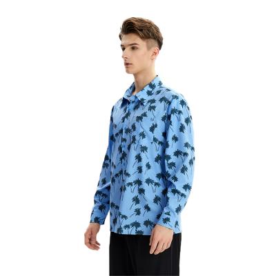 China ODM High Quality Mens Anti-pilling Sky Blue Coconut Tree Digital Printing Hawaiian Shirts for sale