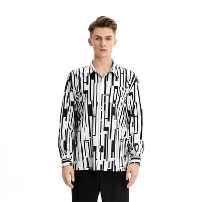 China ODM Anti-pilling Mens Stripes Print Shirt Lapel Collar Long Sleeve Casual Shirts for sale