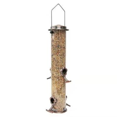 China Custom High Capacity Viable Hanging Transparent Iron Bird Feeder Squirrel Proof Plastic Bird Feeder for sale