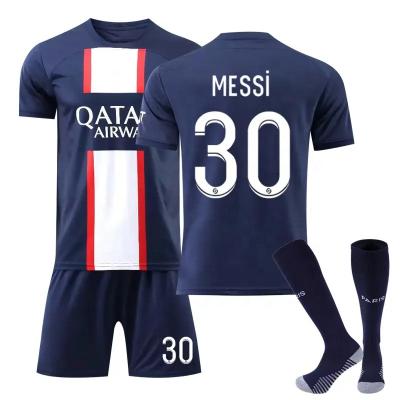 China JR Mbappe Messi Football Shirts Soccer Jersey Quality Full Team Logos Man Names Customized Breathable Thai P-S-G and Neymar Kids Kits for sale