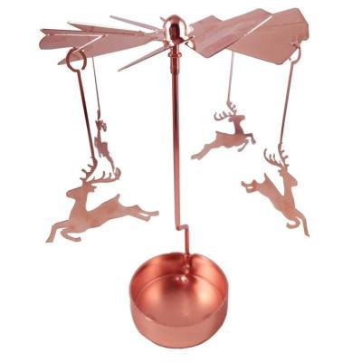 China Rose Gold Rotary Tealight Carousel Classic Metal Windmill Rotating Candle Holder for sale