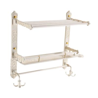 China Bathroom Space European Aluminum Antique Ivory White Wall Hanging Shelf 2 Tier Pendant Wall Mounted Type for sale