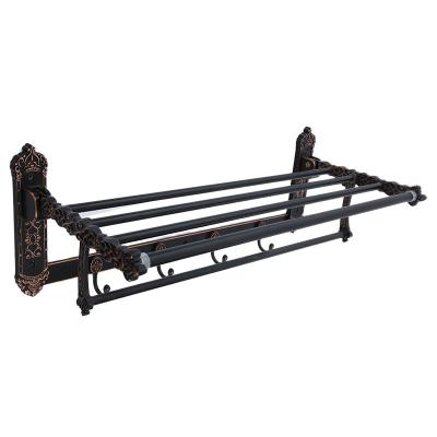 China Antioxidation Bathroom Wall Hanging Folding European Style Black Towel Rack for sale