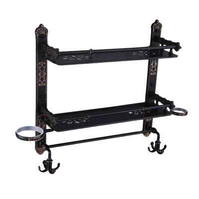 China European Style Black Wall Hanging Double-Layer Multi-Function Bathroom Shelving for sale