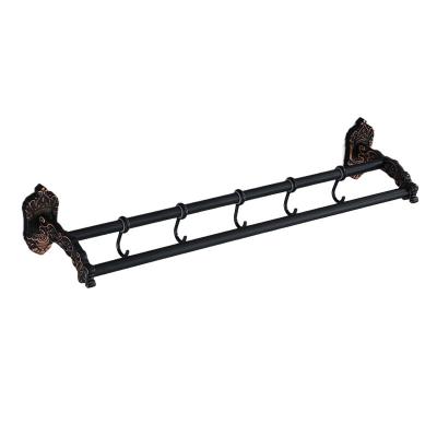 China Antioxidation Space Aluminum European Style Antique Black Bathroom Extended Single Rod Tier Hook Towel Rack for sale