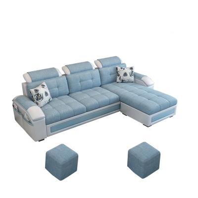 China Modular Modern Upholstered Blue Fabric Sofa With Reversible Sectional Chaise for sale