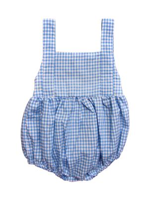 China Lovely Vintage Baby Boy Checked Romper Overalls Gingham Blue Boy Clothing for sale