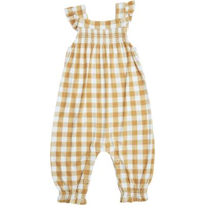 China Breathable Newborn Babies Smocked Front Coverall Plaid Rompers for sale