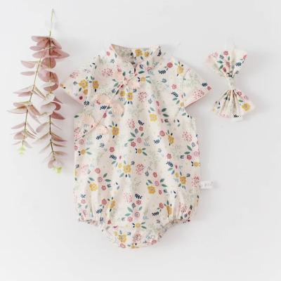 China Comfortable Breathable Flower Baby Onsies Infant Girl Clothes Cheongsam Summer Romper Babies Clothing for sale