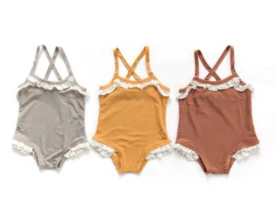 China Breathable Retro Baby Swimwear Girls Summer Clothes One Piece Swimsuit Toddler Girls Lace Up Bikini for sale